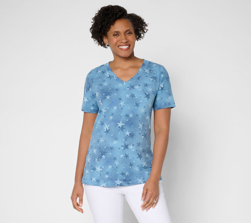 Denim & Co. Active Printed Jersey Short Sleeve Top w/ Seam Detail — Main view