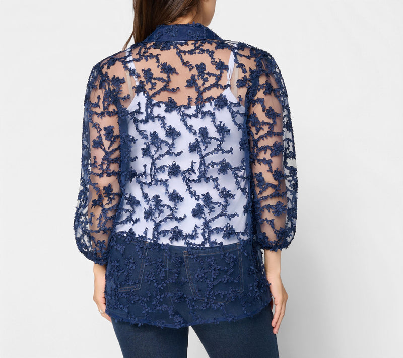 Dennis Basso Regular Texture Knit Mesh Button Front Shrug — View 10