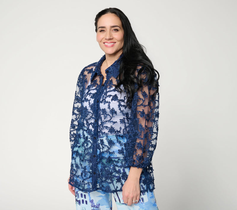 Dennis Basso Petite Texture Knit Mesh Button Front Shrug — View 5