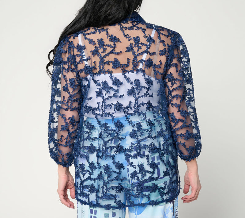Dennis Basso Petite Texture Knit Mesh Button Front Shrug — View 9