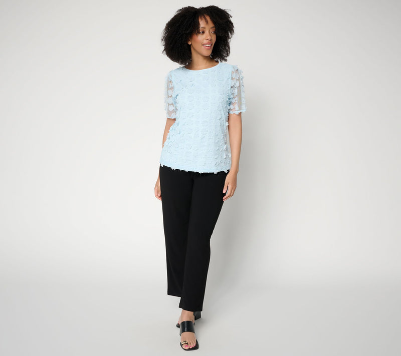 Dennis Basso Knit Top with Floral Mesh Overlay — View 5