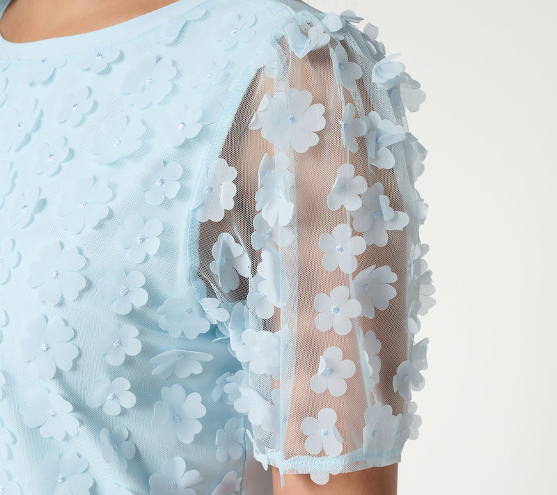 Dennis Basso Knit Top with Floral Mesh Overlay — View 6