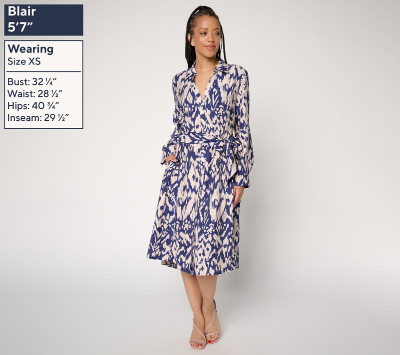 Dennis Basso Regular Drapy Ikat Button Front Shirt Dress — View 5