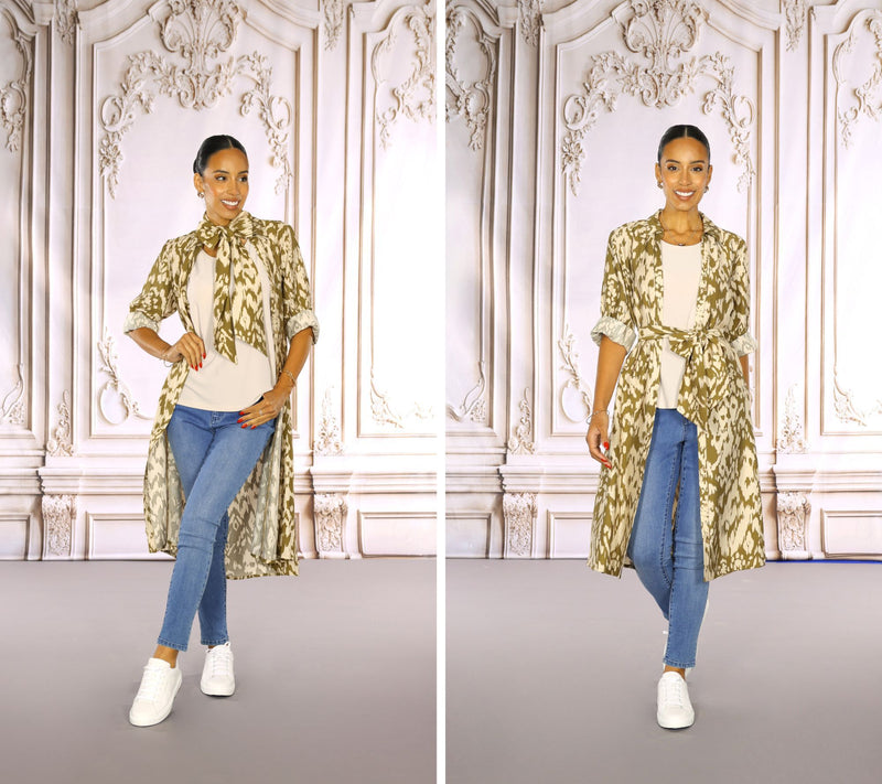 Dennis Basso Regular Drapy Ikat Button Front Shirt Dress — View 10