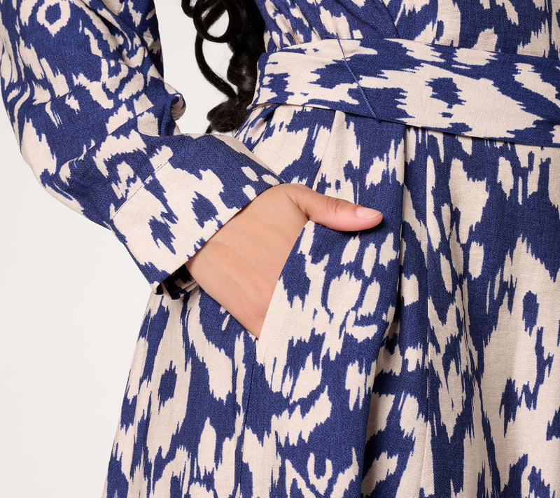 Dennis Basso Petite Drapy Ikat Button Front Shirt Dress — View 7