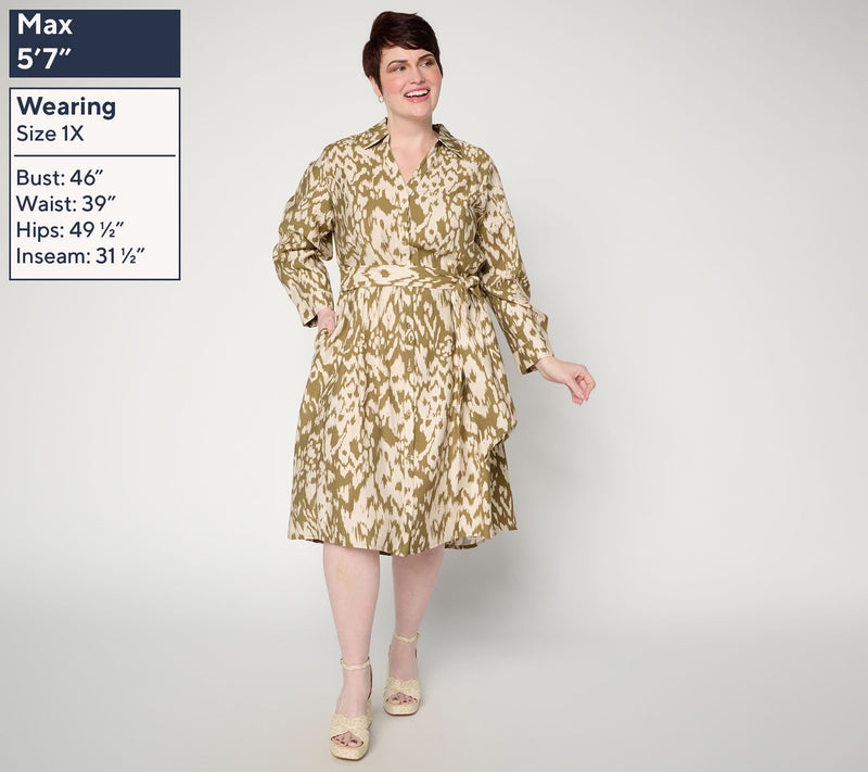 Dennis Basso Petite Drapy Ikat Button Front Shirt Dress — View 4