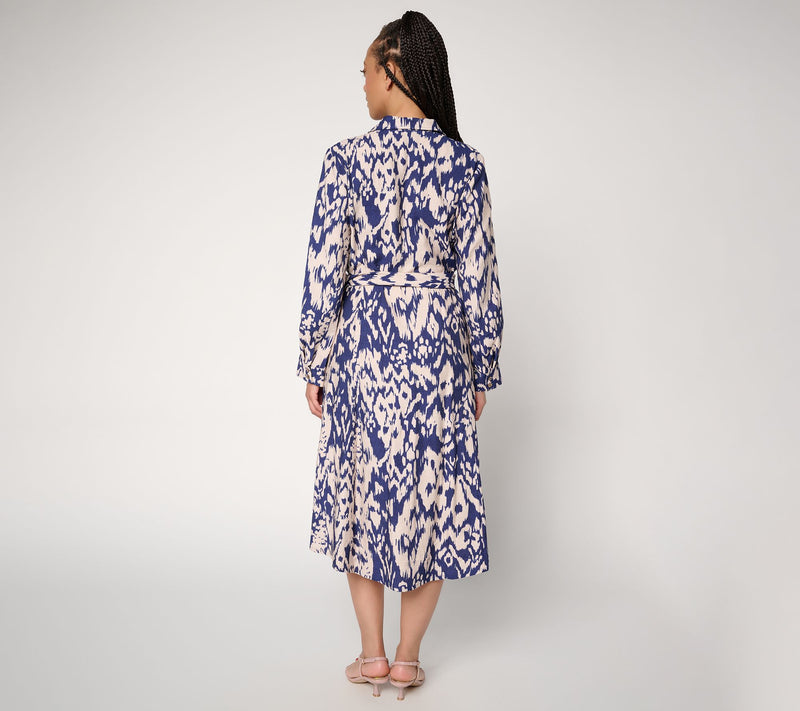 Dennis Basso Petite Drapy Ikat Button Front Shirt Dress — View 6
