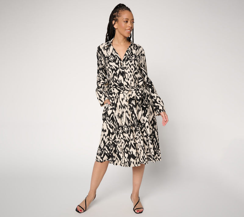 Dennis Basso Petite Drapy Ikat Button Front Shirt Dress — View 13