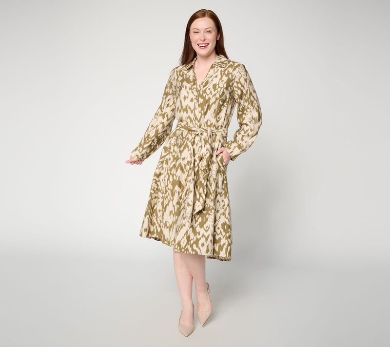 Dennis Basso Petite Drapy Ikat Button Front Shirt Dress — View 3