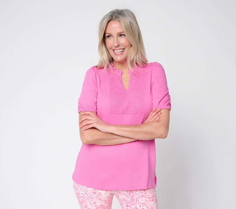 Belle by Kim Gravel Slub Knit Slay the Vacay V-Neck Top — View 14