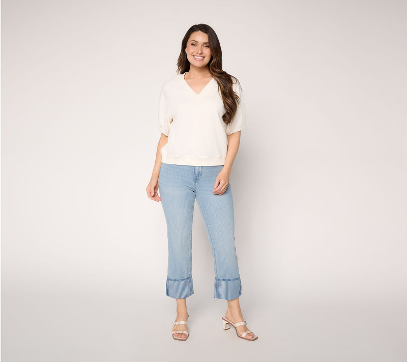 RM Studio x Rebecca Minkoff Petite Jacquard Stripe Wide Cuff Jeans — View 9