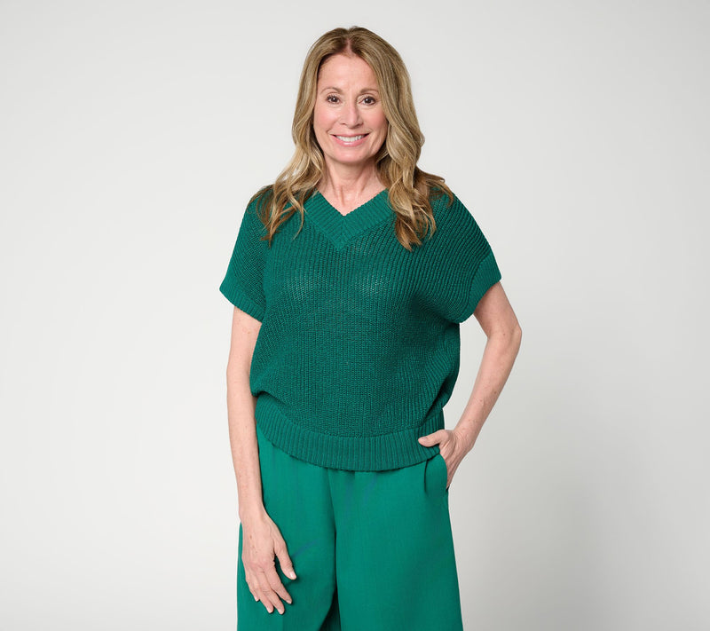 Carla Rockmore Collection Tape Yarn Dolman Sleeve V-Neck Sweater — View 12