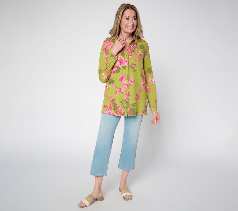 Belle by Kim Gravel Regular Riviera Linen Garden Floral Big Shirt — View 5