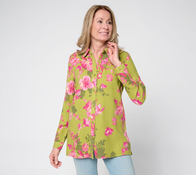 Belle by Kim Gravel Regular Riviera Linen Garden Floral Big Shirt — Main view