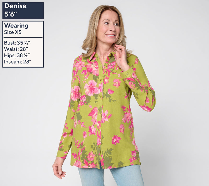 Belle by Kim Gravel Petite Riviera Linen Garden Floral Big Shirt — View 9
