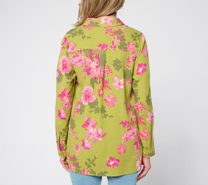 Belle by Kim Gravel Petite Riviera Linen Garden Floral Big Shirt — View 10