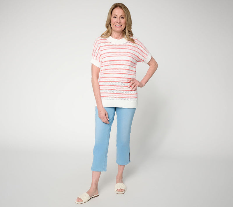 Belle by Kim Gravel Sunwash Stripe Open Knit Sweater — View 5