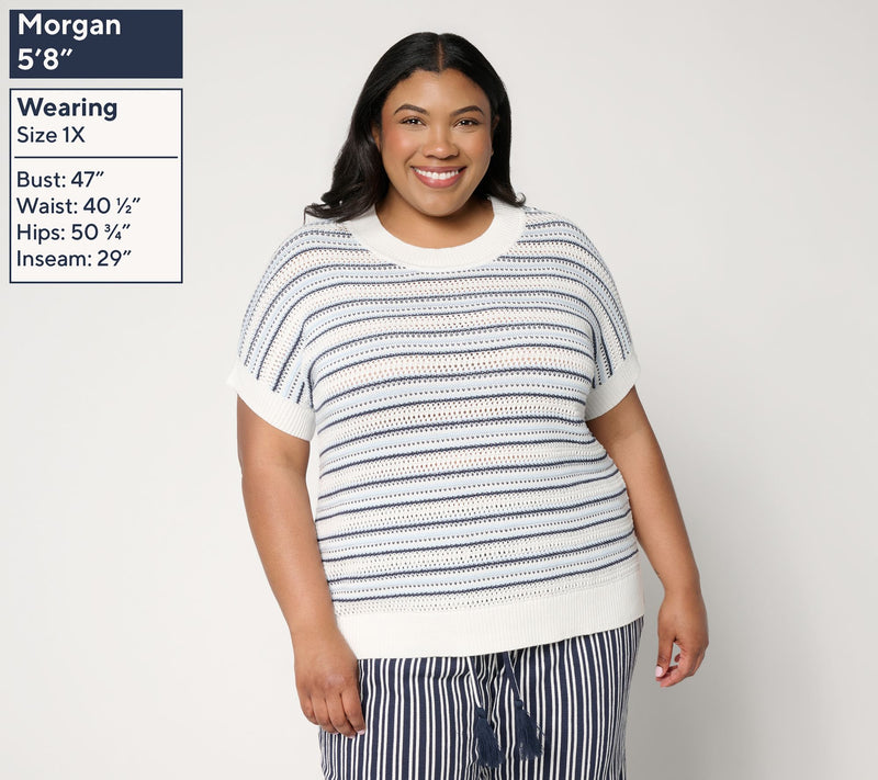 Belle by Kim Gravel Sunwash Stripe Open Knit Sweater — View 2