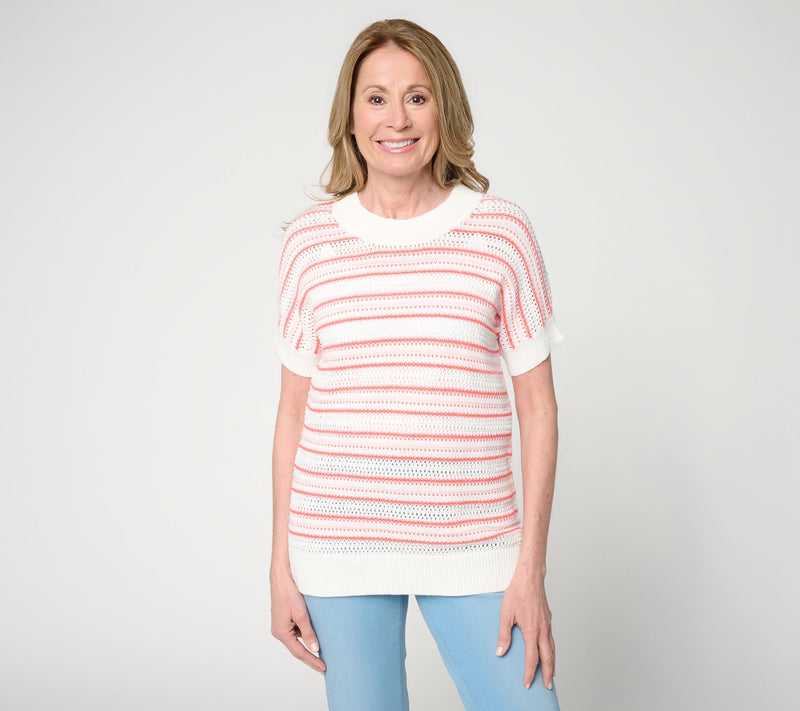 Belle by Kim Gravel Sunwash Stripe Open Knit Sweater — View 12