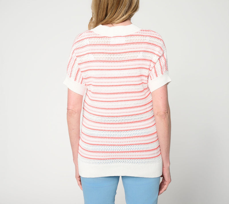 Belle by Kim Gravel Sunwash Stripe Open Knit Sweater — View 4