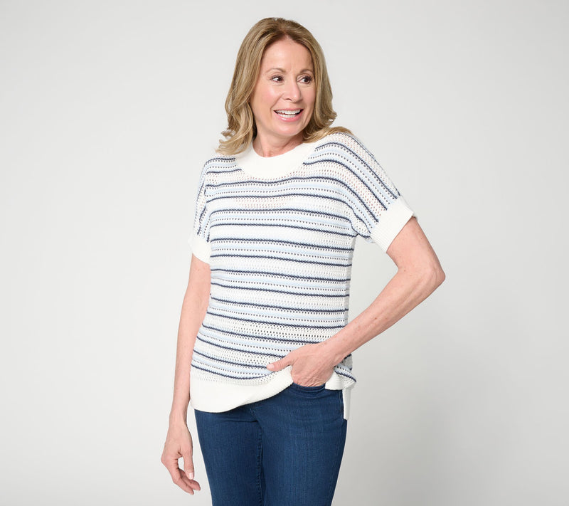Belle by Kim Gravel Sunwash Stripe Open Knit Sweater — View 14