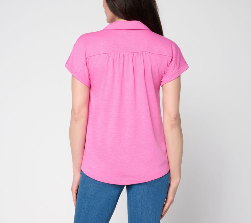 Belle by Kim Gravel Slub Knit Slay the Vacay Tab Sleeve Top — View 6