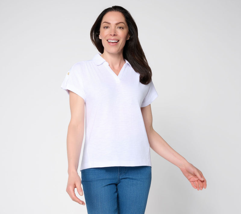 Belle by Kim Gravel Slub Knit Slay the Vacay Tab Sleeve Top — View 13