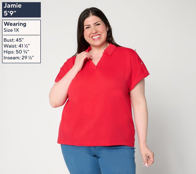 Belle by Kim Gravel Slub Knit Slay the Vacay Tab Sleeve Top — View 4