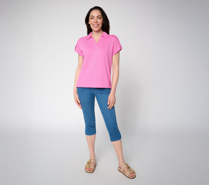 Belle by Kim Gravel Slub Knit Slay the Vacay Tab Sleeve Top — View 7