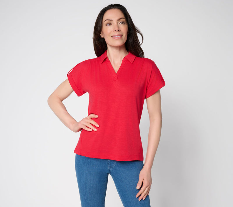 Belle by Kim Gravel Slub Knit Slay the Vacay Tab Sleeve Top — View 15