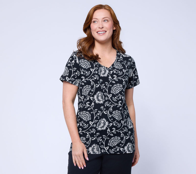 Belle by Kim Gravel Baby Waffle Bluebell Blooms V Neck Top — View 11