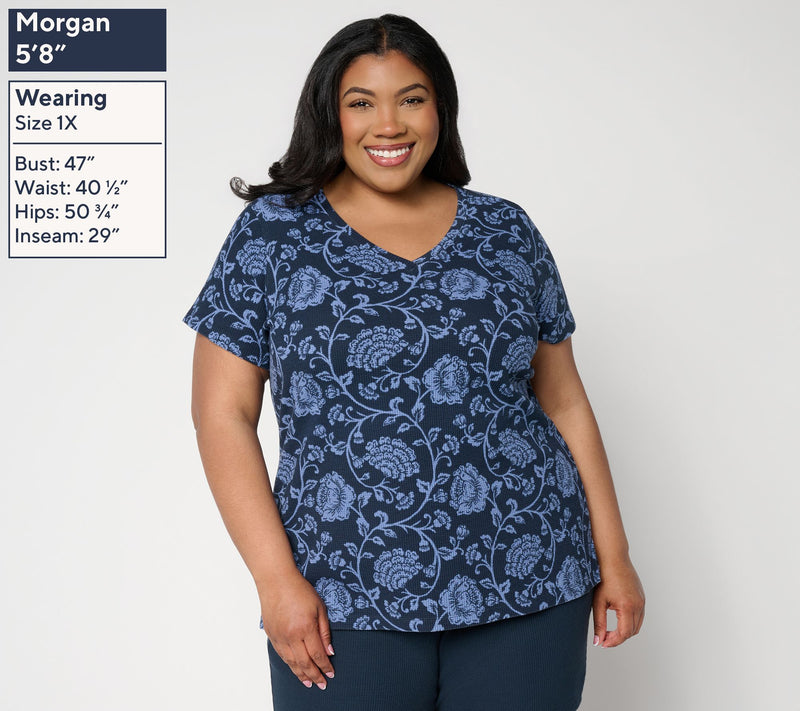 Belle by Kim Gravel Baby Waffle Bluebell Blooms V Neck Top — View 2