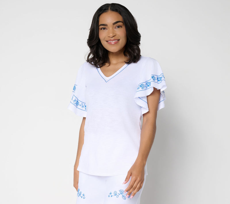 Belle by Kim Gravel Slub Knit Al Fresco Embroidered Top — View 10