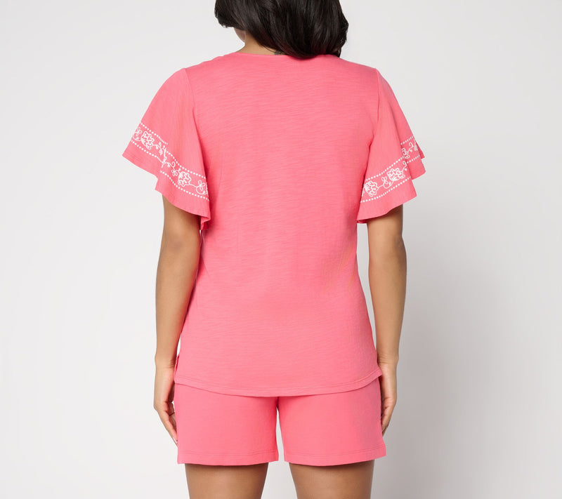 Belle by Kim Gravel Slub Knit Al Fresco Embroidered Top — View 4
