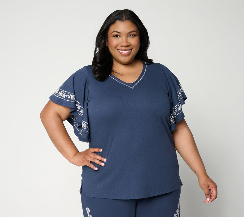 Belle by Kim Gravel Slub Knit Al Fresco Embroidered Top — View 2