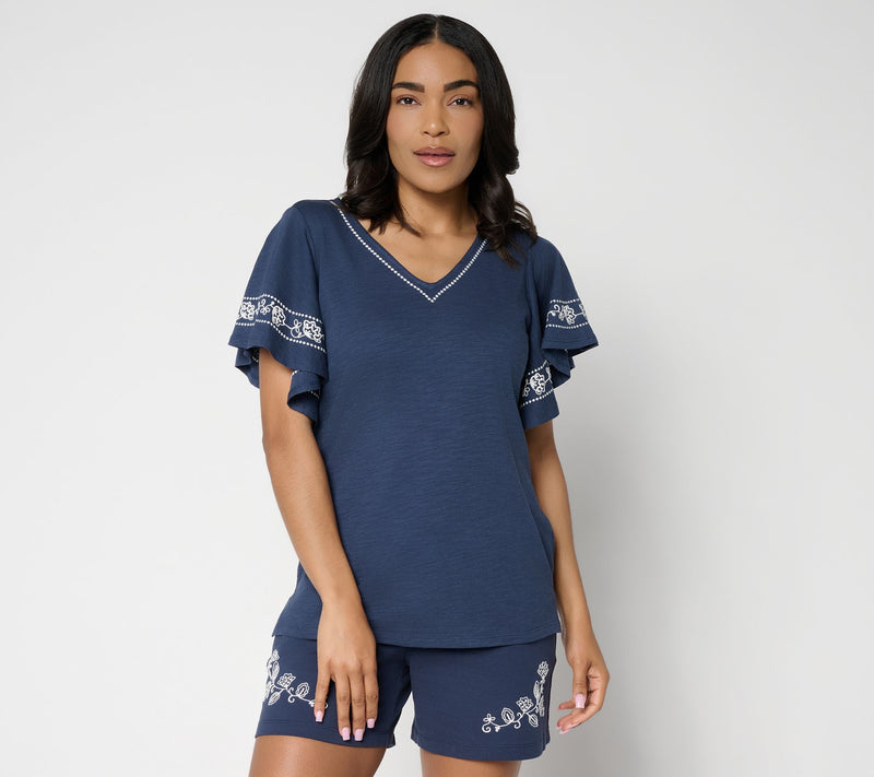 Belle by Kim Gravel Slub Knit Al Fresco Embroidered Top — View 12
