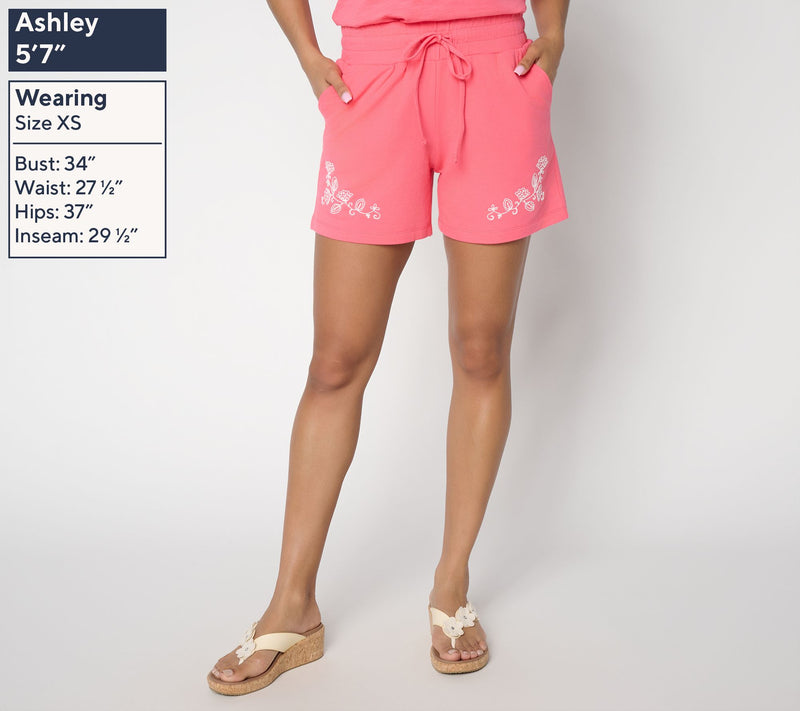 Belle by Kim Gravel French Terry Embroidered 5" Short — View 3