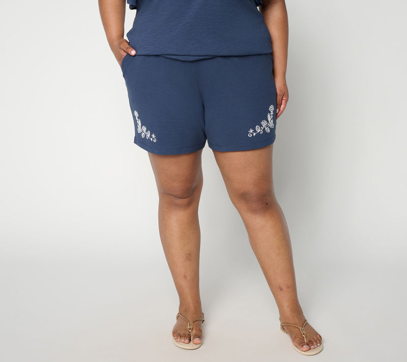 Belle by Kim Gravel French Terry Embroidered 5" Short — View 2