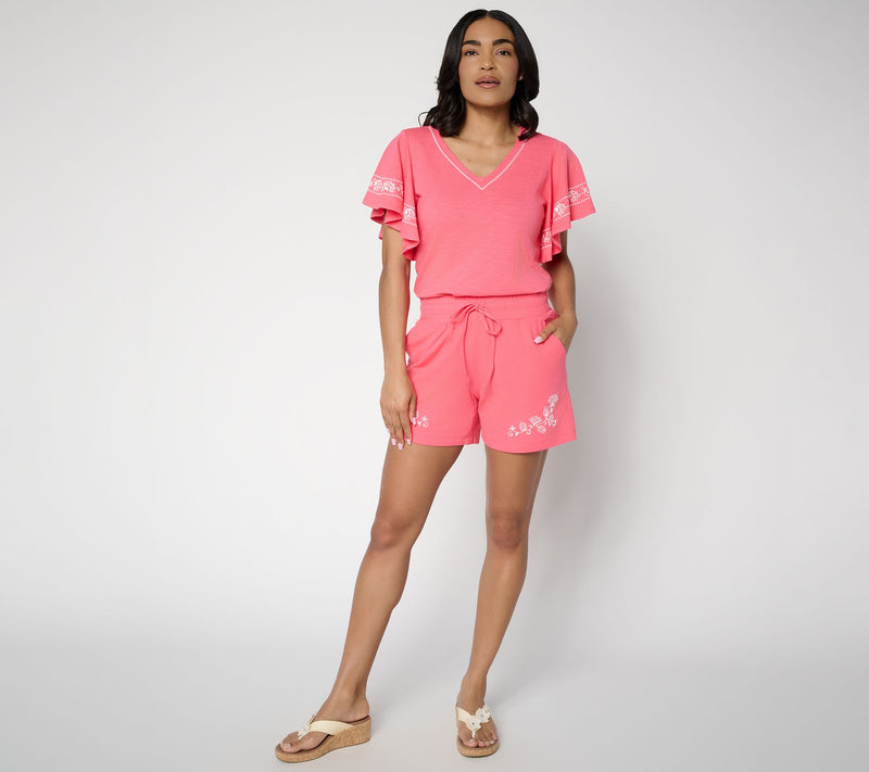 Belle by Kim Gravel French Terry Embroidered 5" Short — View 5