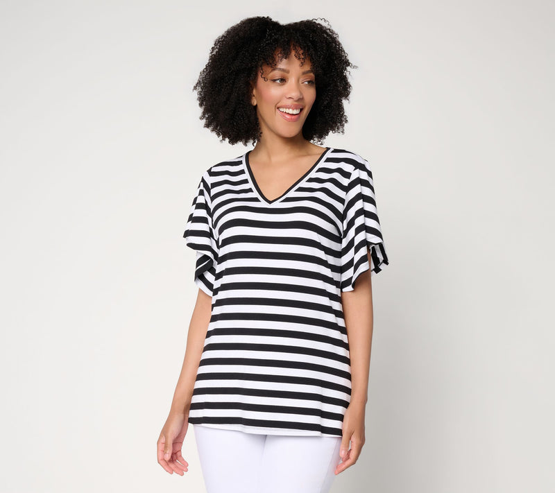 Belle by Kim Gravel TripleLuxe Knit Stripe Flutter Sleeve — View 11