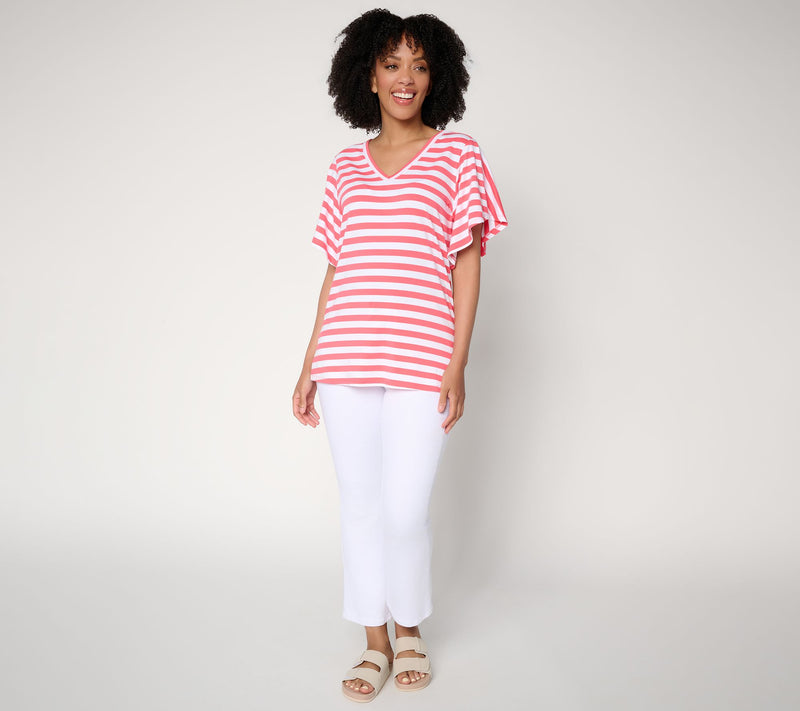 Belle by Kim Gravel TripleLuxe Knit Stripe Flutter Sleeve — View 5