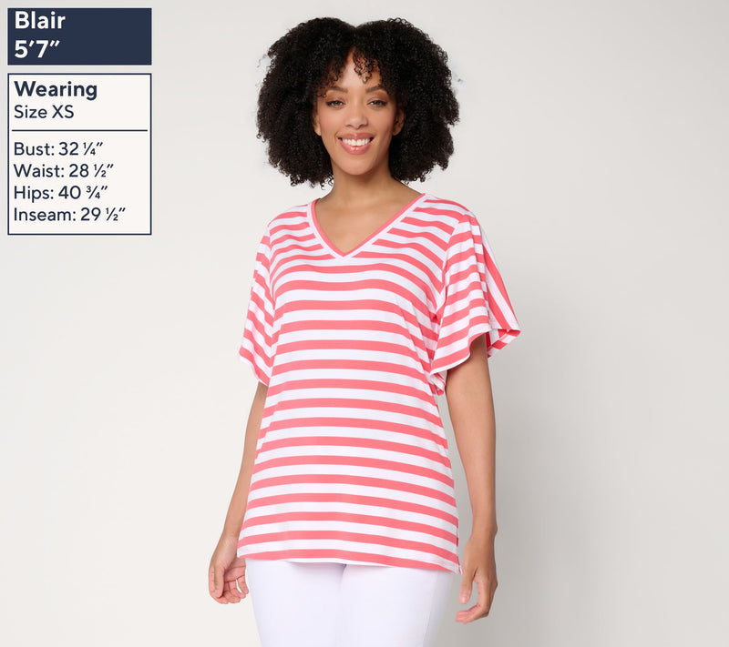 Belle by Kim Gravel TripleLuxe Knit Stripe Flutter Sleeve — View 3