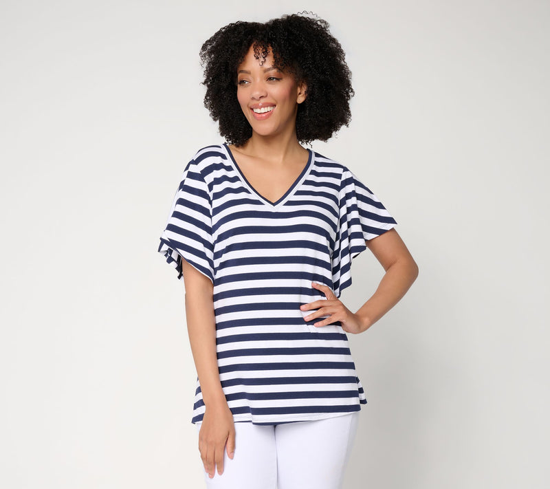 Belle by Kim Gravel TripleLuxe Knit Stripe Flutter Sleeve — View 12