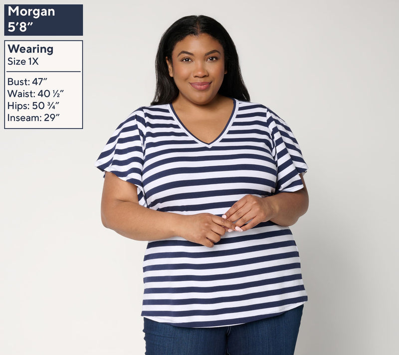 Belle by Kim Gravel TripleLuxe Knit Stripe Flutter Sleeve — View 2