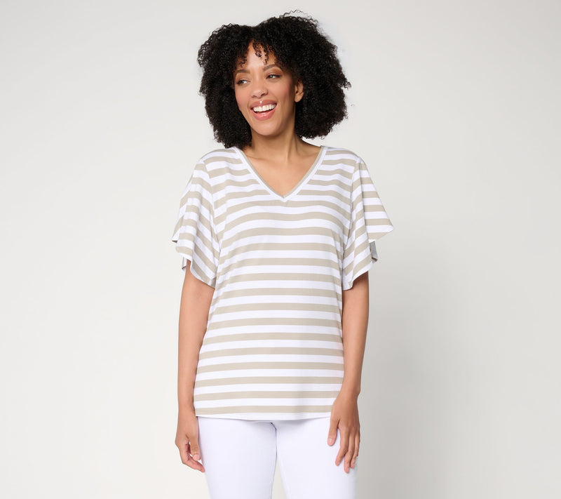 Belle by Kim Gravel TripleLuxe Knit Stripe Flutter Sleeve — View 14