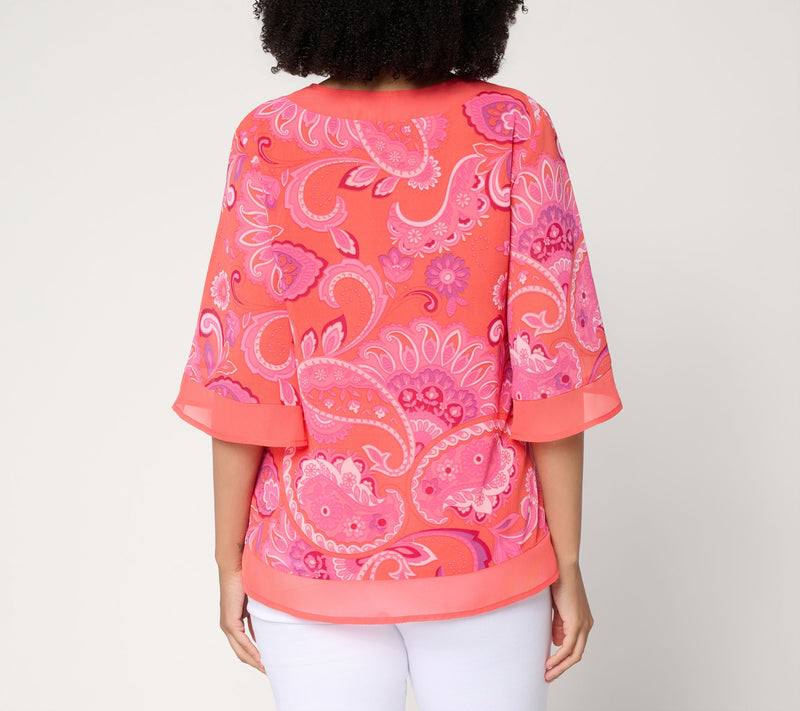 Belle by Kim Gravel Mediterranean Mosaic Drama Sleeve Blouse — View 3