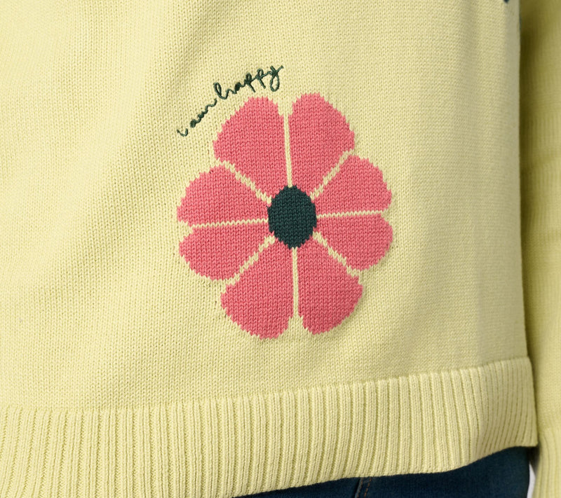 Peace Love World Garden Party Motif Cotton V-Neck Sweater — View 10