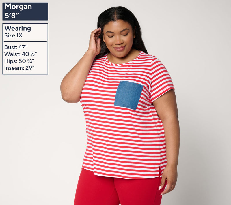 Liberty Belles by Kim Gravel TripleLuxe Knit Denim Pocket Top — View 2