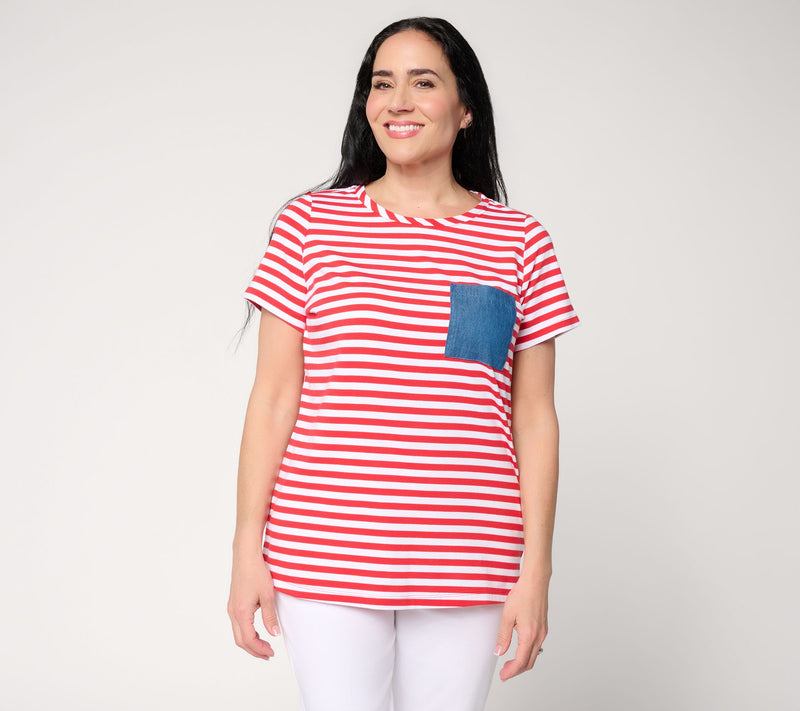 Liberty Belles by Kim Gravel TripleLuxe Knit Denim Pocket Top — View 14
