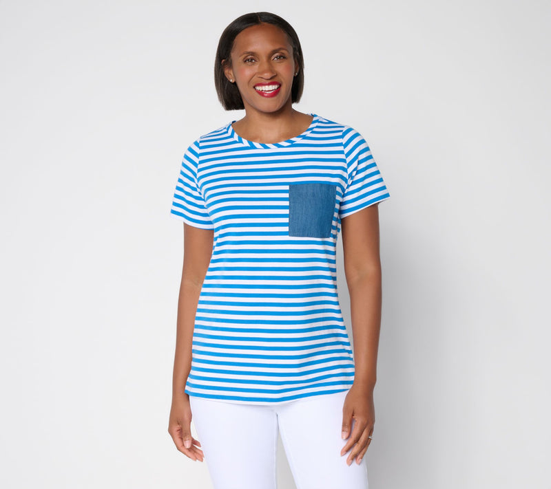 Liberty Belles by Kim Gravel TripleLuxe Knit Denim Pocket Top — View 15